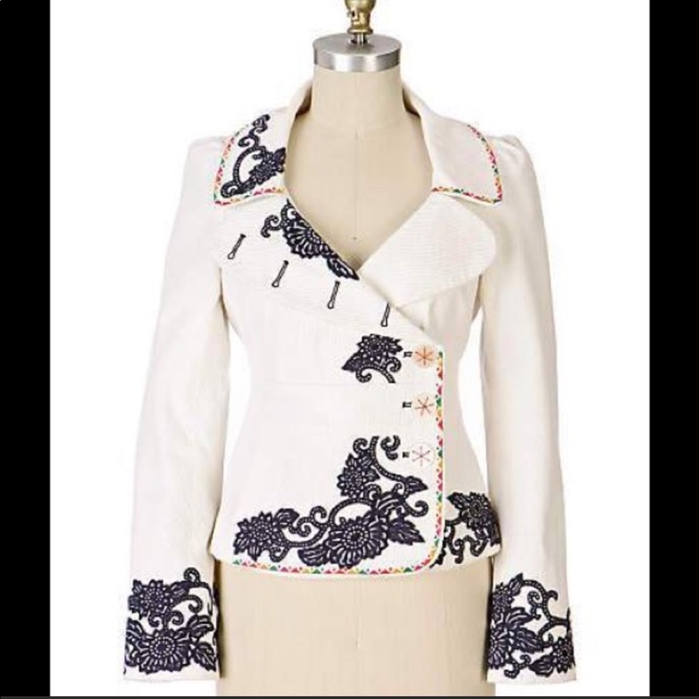 ANTHROPOLOGIE embroidered corduroy jacket blazer